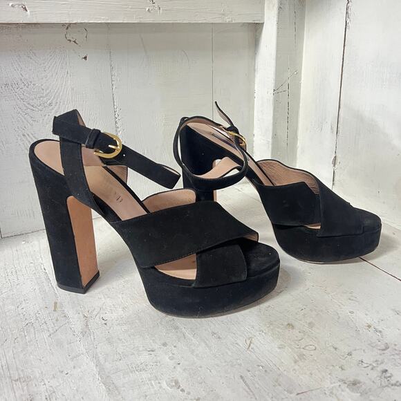 Stuart Weitzman Joni Suede Ankle Strap Platform Sandals Black Womens Size 40 / 9 - Picture 6 of 7